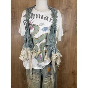 Artist Made Boho Chic Romantic Whimsical Hand Dyed Ombre' Aurora Vest Green